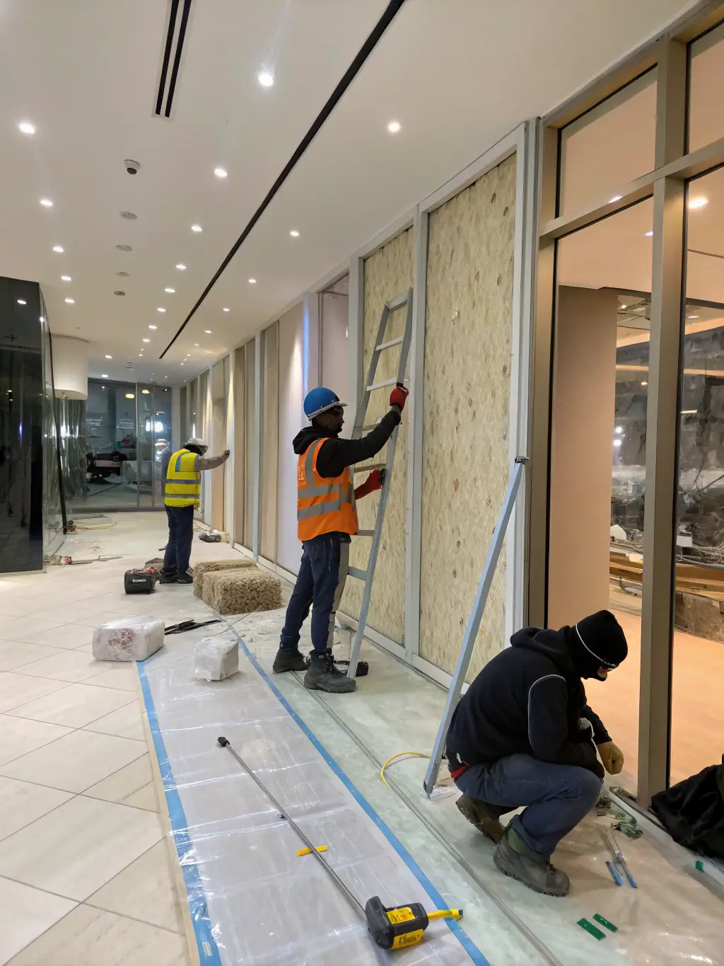 A worker installing insulation in a modern home, emphasizing Nijdam Services' commitment to sustainability and innovation.
