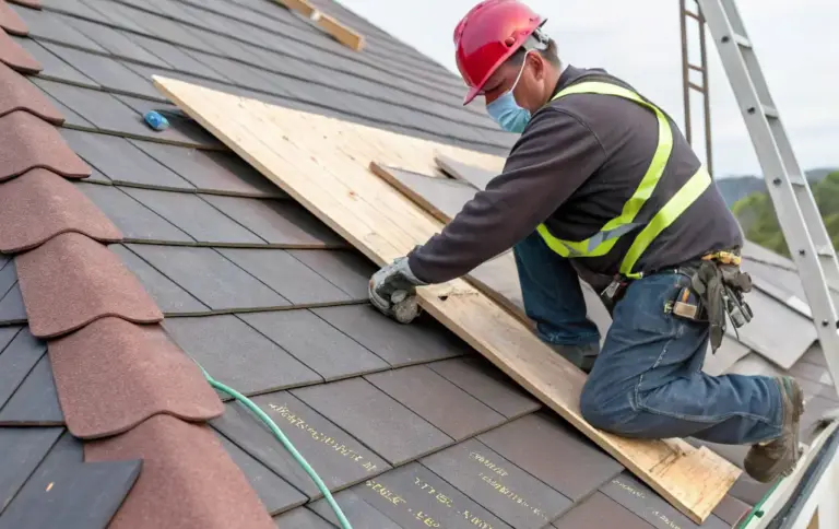 man die een dak isoleert